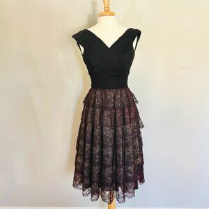 Vintage 1950 Lace and Velvet Holiday Prom Special Occasion Dress  Small